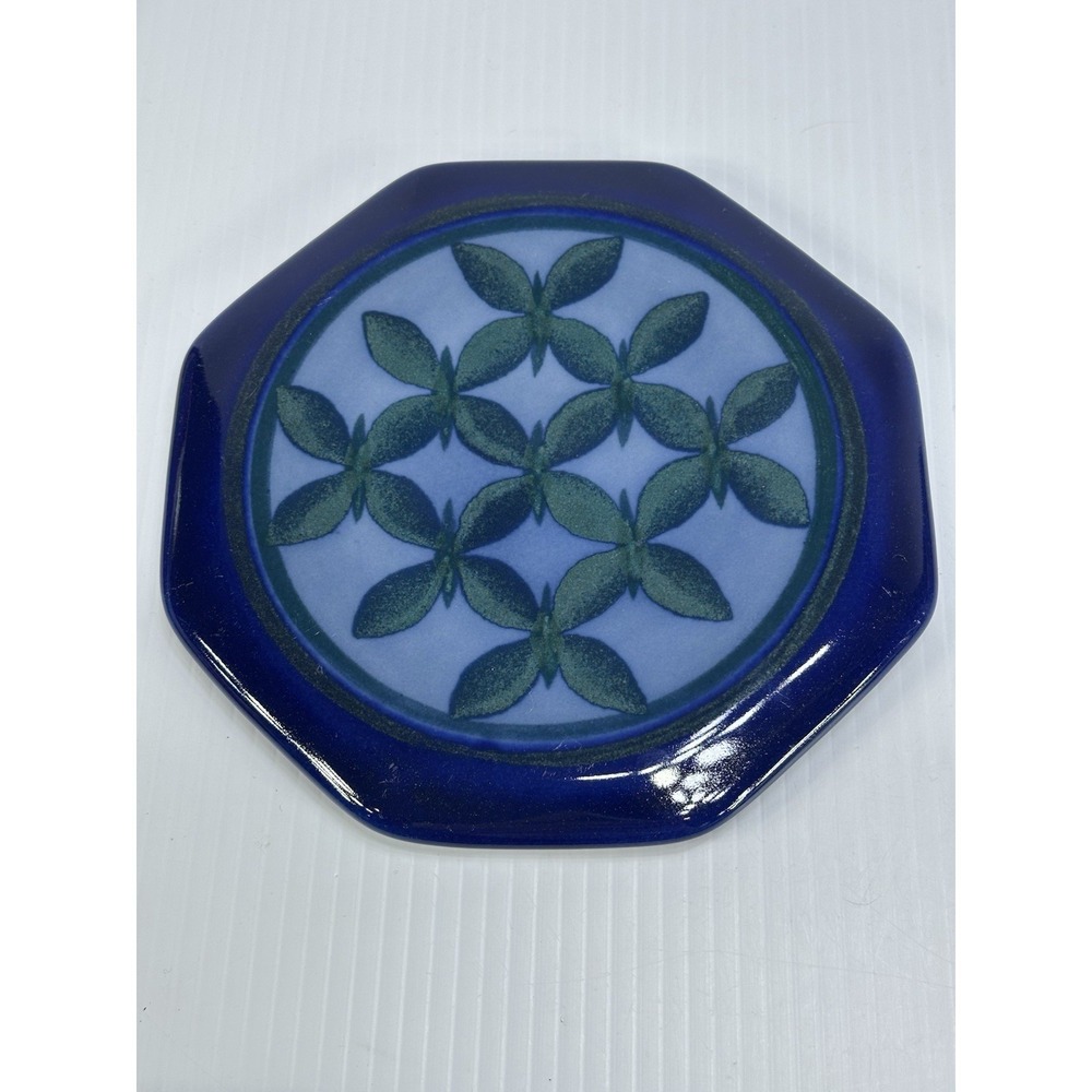 Studio Art Pottery Painted Butterfly Flower Cobalt Blue Signed‎ CG Trivet Tray